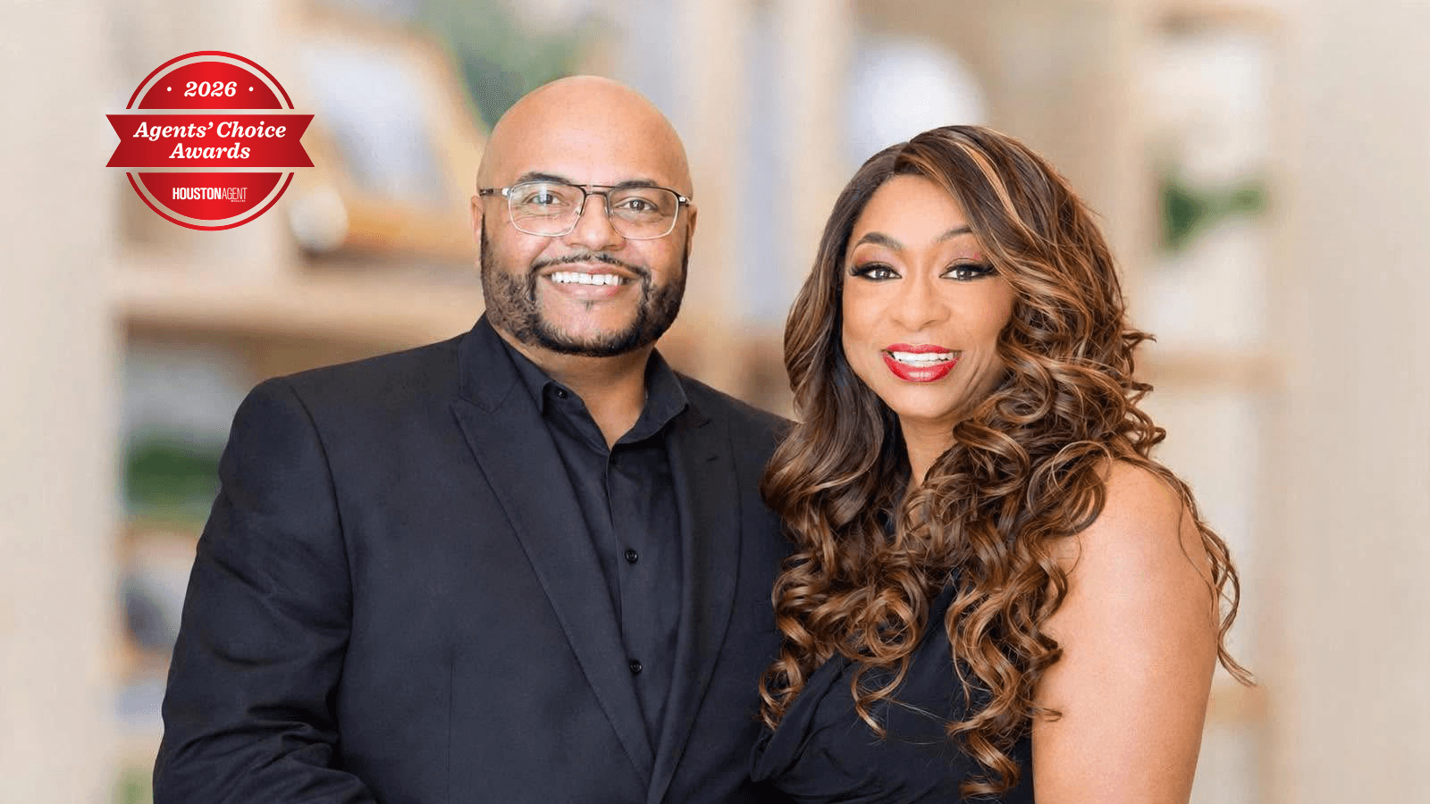 Willie and Tikila Adolph with the 2026 Houston Agents’ Choice Awards badge